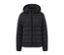 Schwarze Steppjacke mit Kapuze.