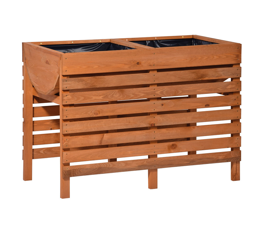 Braunes, doppeltes Hochbeet in XL-Größe.