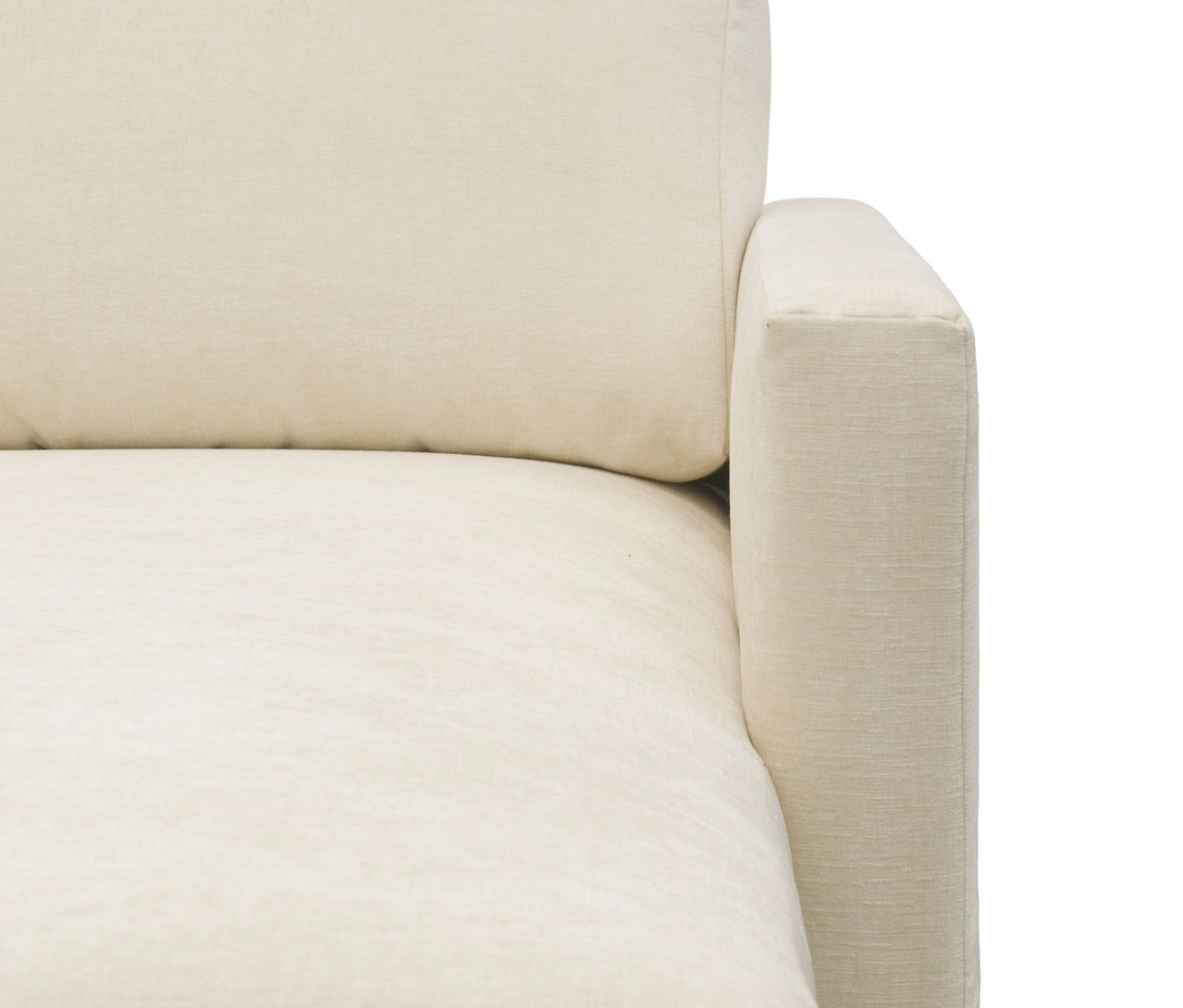Detailansicht einer cremefarbenen DOMO Longchair, rechtsbündig.
