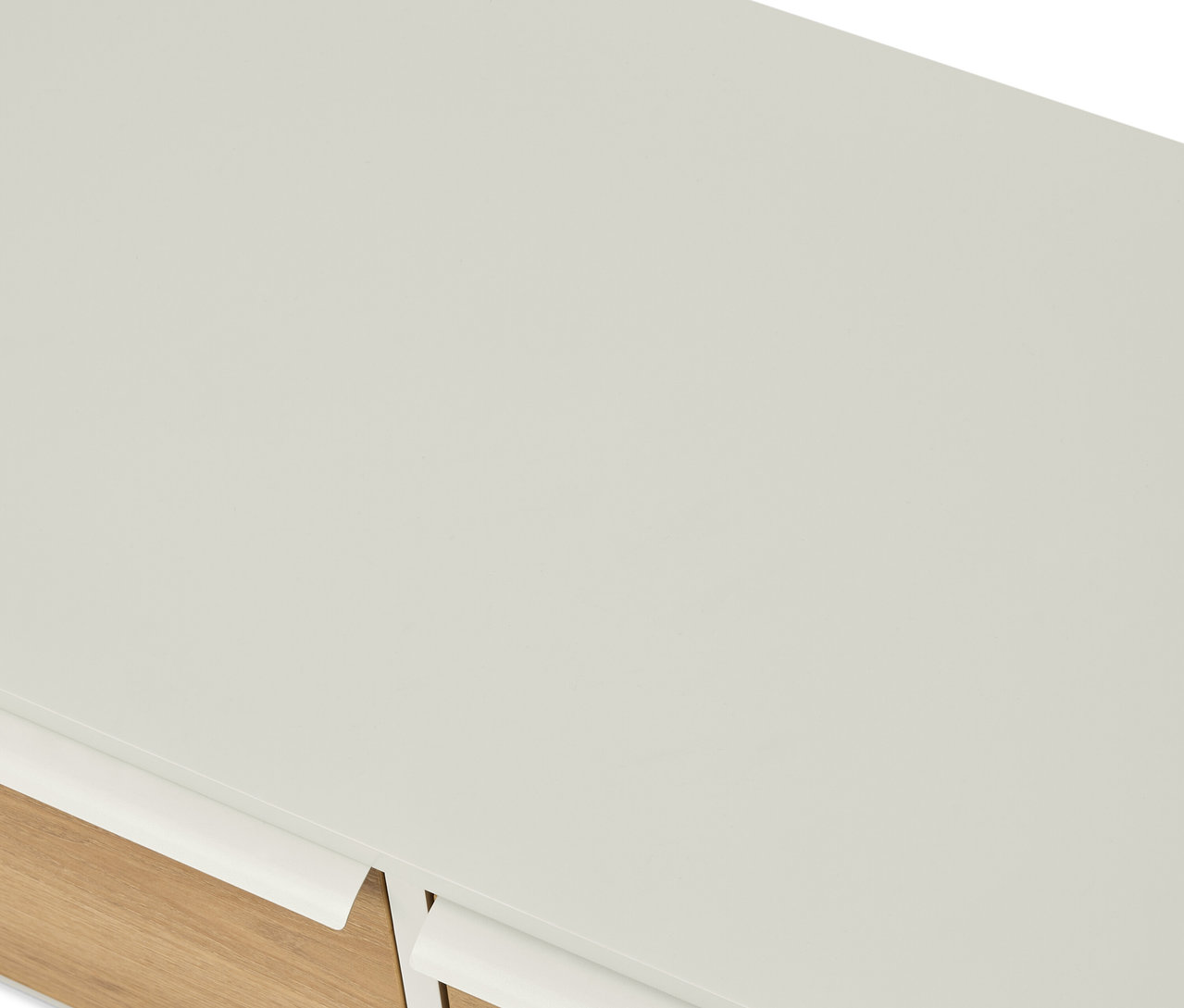 Detailansicht der Oberseite der Sitzbank »LEEG« mit 2 Schubladen.