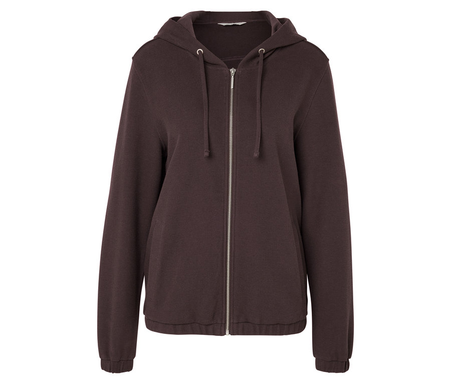 Braune Kapuzenjacke mit Reißverschluss.