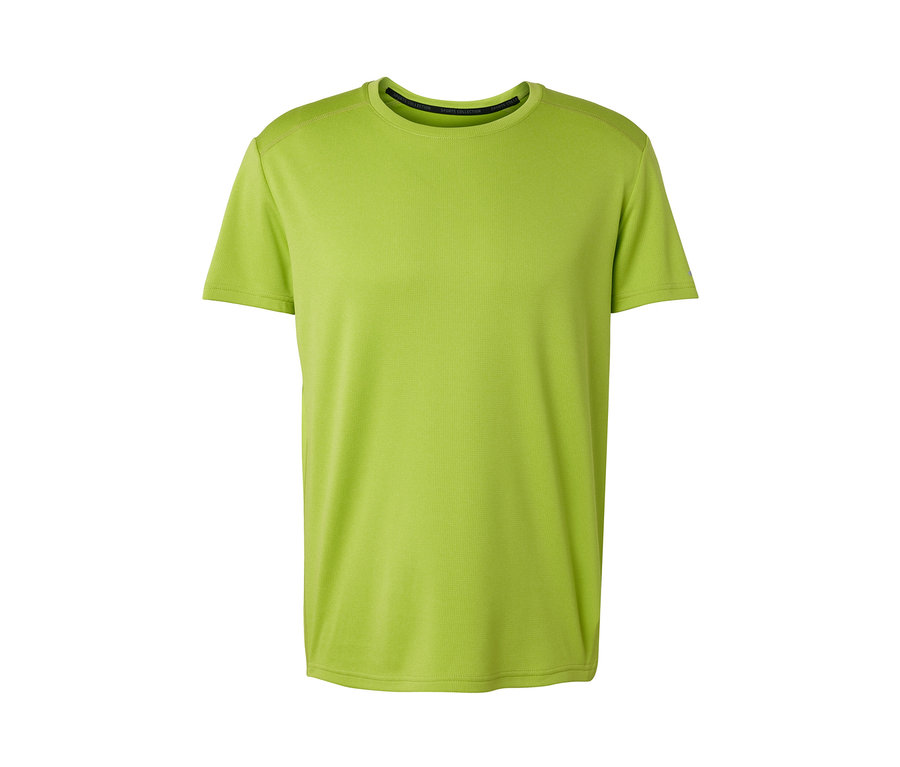 Ein limefarbenes Funktionsshirt auf weißem Hintergrund.