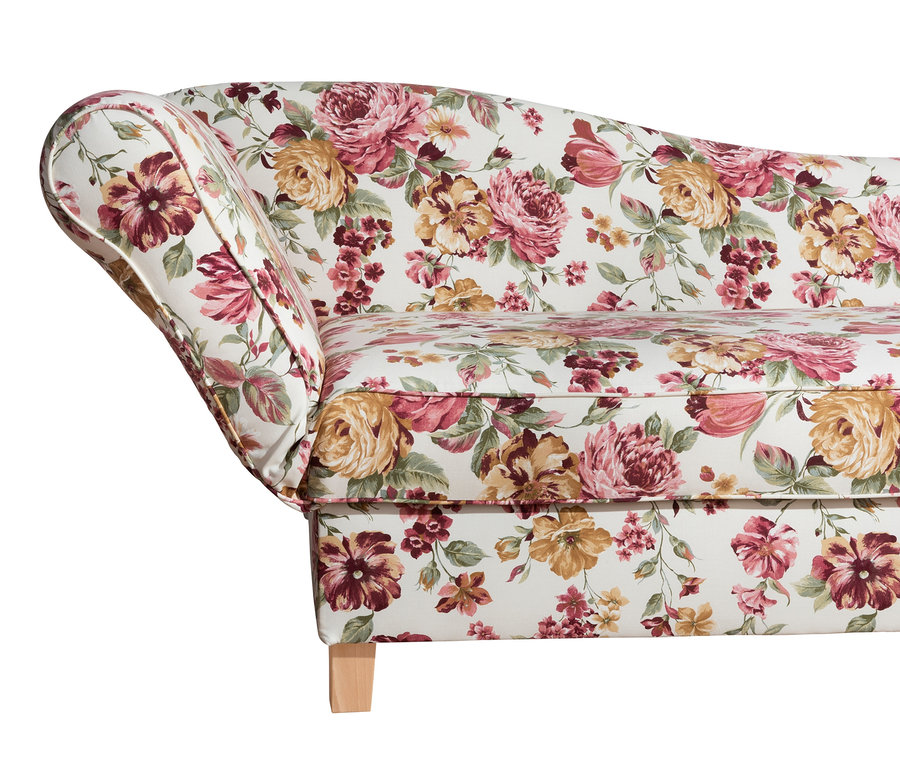 Detailansicht der linken Seite der Max-Winzer®-Recamiere »Saturn« mit floralem Muster.