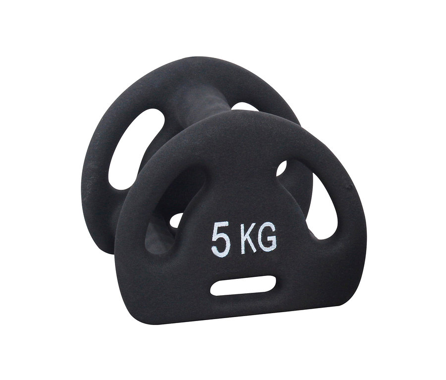 Eine schwarze Body Coach Multifunktions-Neoprenhantel, 5 kg.