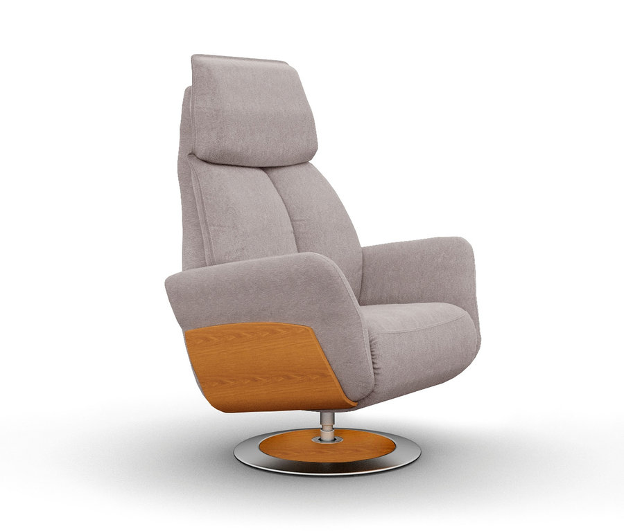 Beige-grauer Relax-Liegesessel »Thimo« mit Holzelementen.