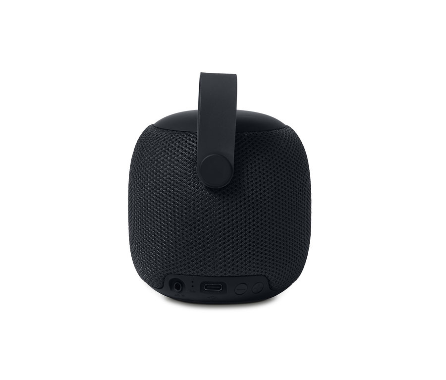 Ein anthrazitfarbener Design-Bluetooth®-Lautsprecher, S, mit Griff.