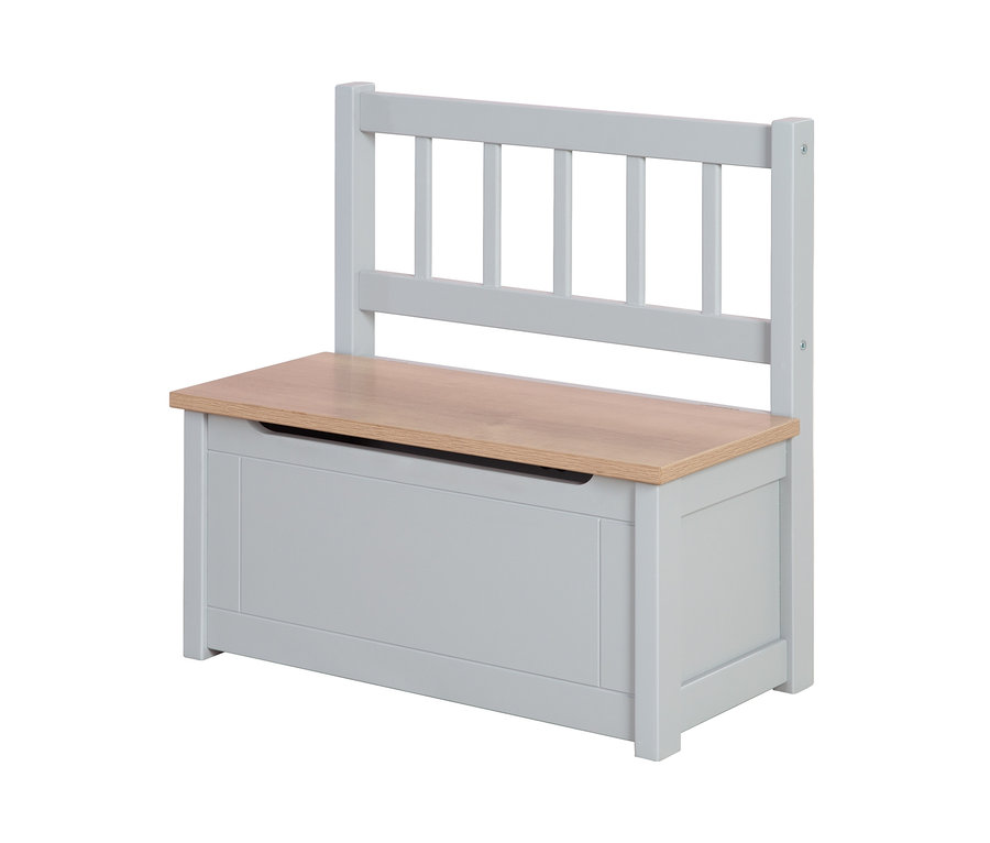Graue roba Kindertruhenbank Woody mit Holzsitz und Rückenlehne.