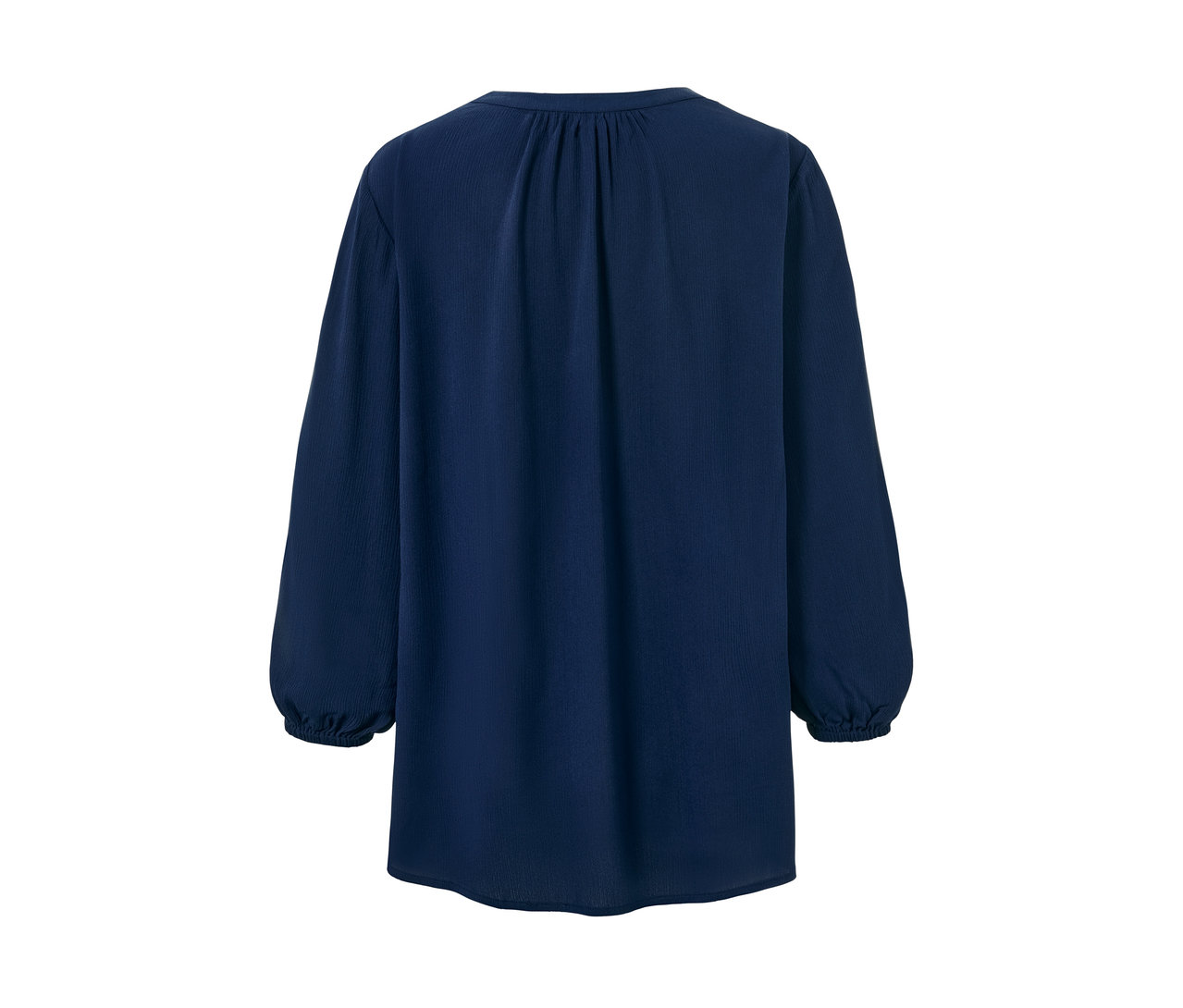 Eine blaue Tunika-Bluse mit langen Ärmeln.