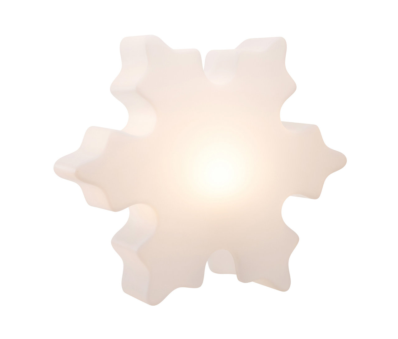 Eine 60 cm große, weiße 8 seasons design LED-Schneeflocke auf weißem Hintergrund.
