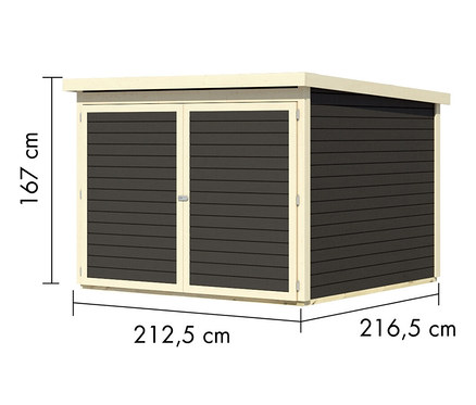 Illustration einer terragrauen Karibu Fahrradgarage für 4 Räder ohne Solarpaket, 19 mm.