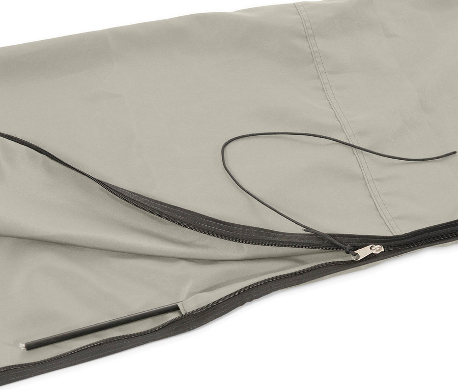 Hellgraue Schutzhülle mit Reißverschluss und Kordelzug für Leco Ampelschirm Ø 300 cm inkl. Schirmständer.