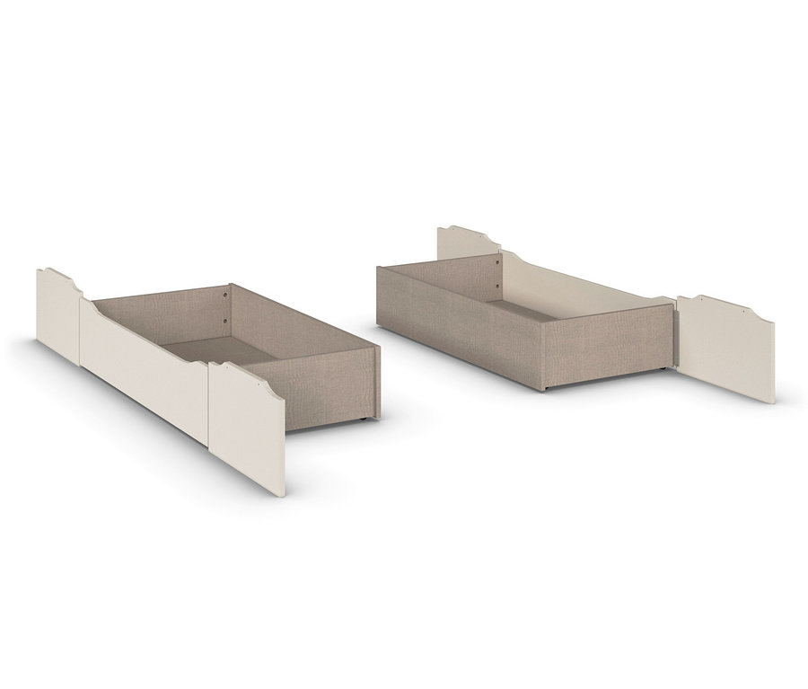 Zwei beige rauch Bett »Holga« Bettschubladen liegen auf einem weißen Hintergrund.