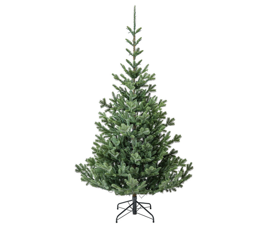 Ein künstlicher Weihnachtsbaum "Nobilis L+" mit LED-Lichterkette, 210 cm hoch.