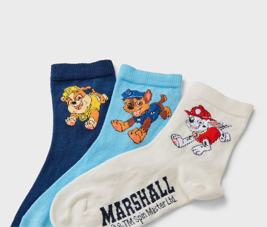 Drei Socken, marineblau mit Rubble, hellblau mit Chase und beige mit Marshall