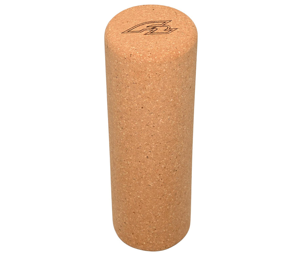 Ein Kork-Roller aus dem F2 Yoga Set, 8-teilig, steht auf einem weißen Hintergrund.