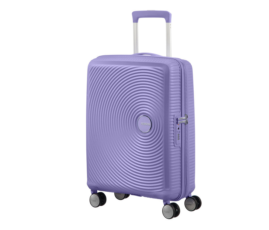 Lila American Tourister Hartschalen-Koffer »Soundbox« Spinner, klein, mit Rollen und Teleskopgriff.