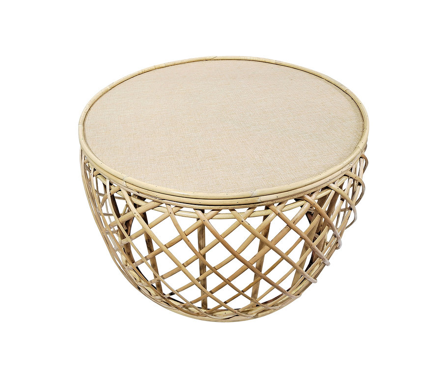 Kayoom Tisch »Massa« mit einer beige Platte und einem Korbweidengeflecht.