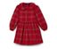 Ein rot kariertes Kleinkind-Webkleid mit langen Ärmeln und Kragen.