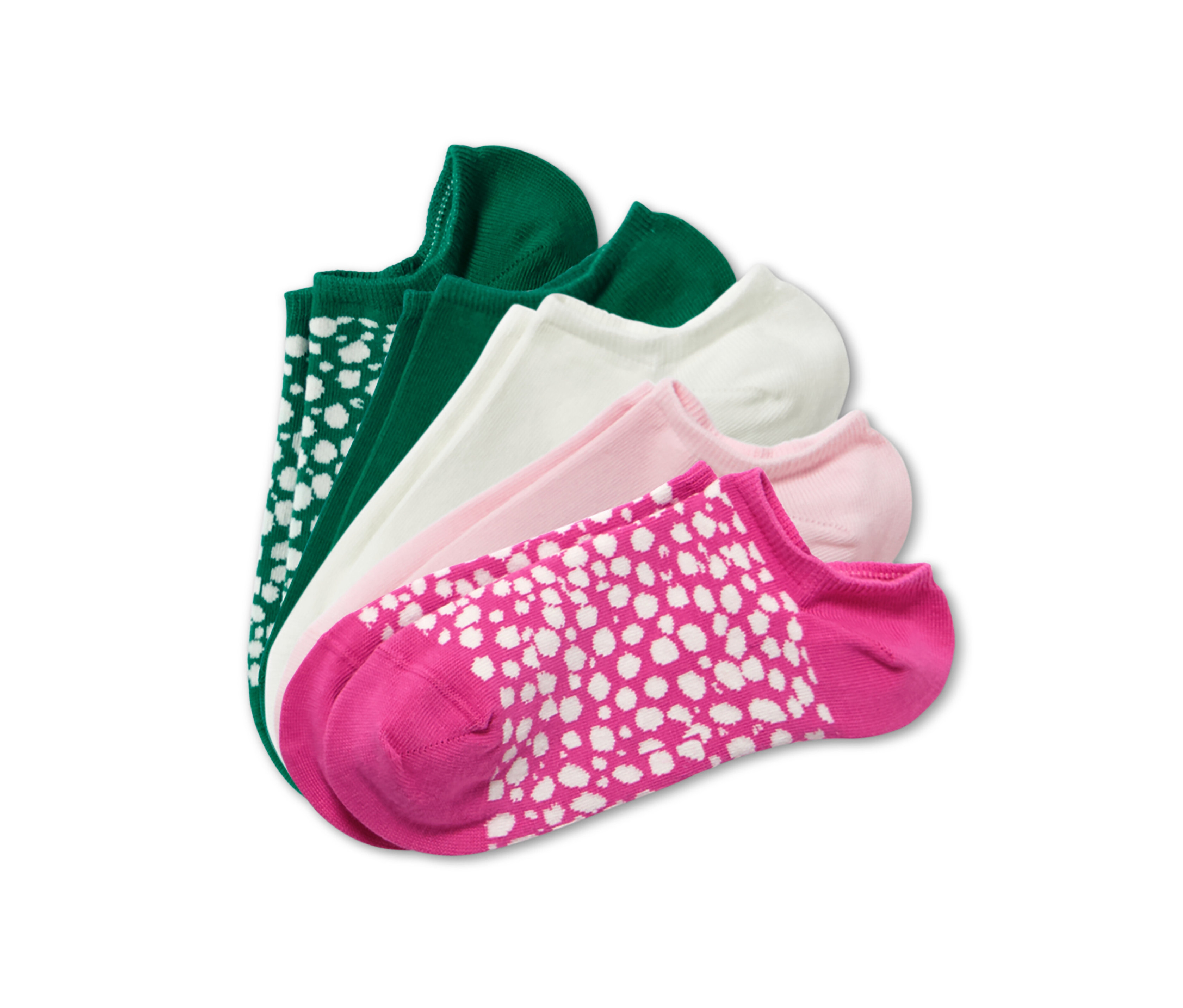 Fünf Paar Sneakersocken in verschiedenen Farben.
