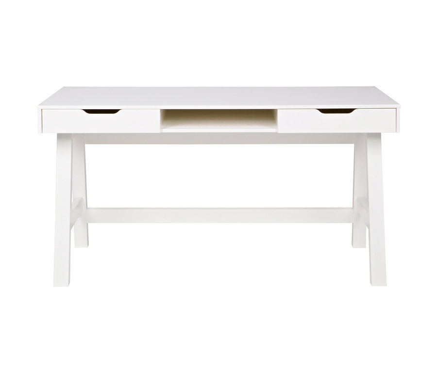 Weißer Woood Schreibtisch »Nikki« mit zwei Schubladen und einem offenen Fach.