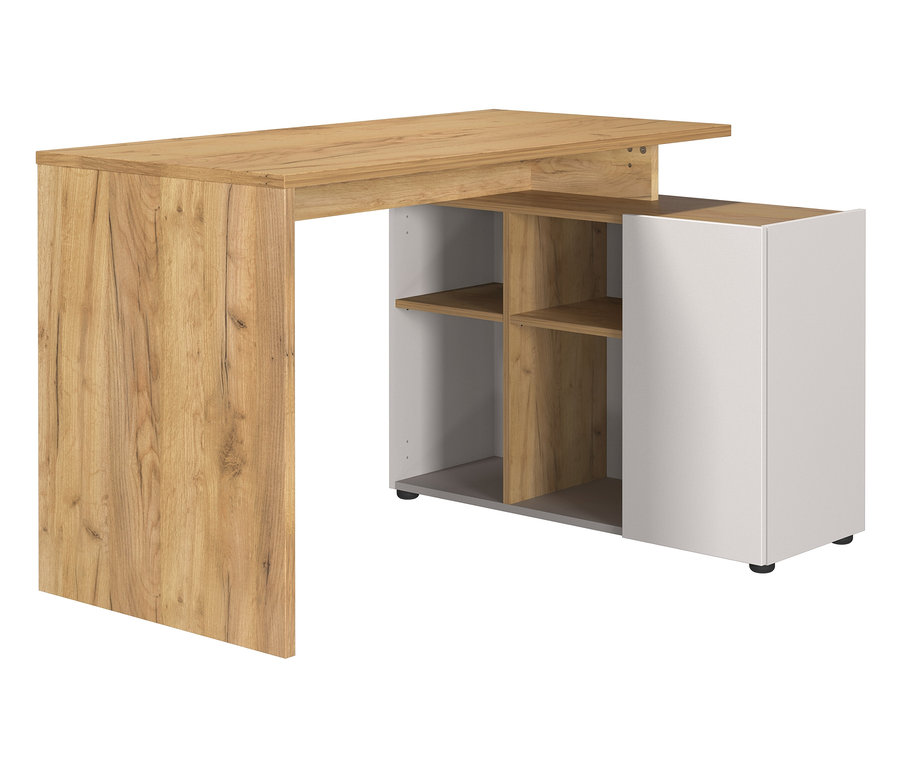 Detailansicht des grossen Schreibtischs »GW-Adrano« in Kaschmir-Eichefarben.