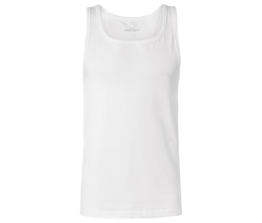 Weißes Tanktop mit geradem Ausschnitt.