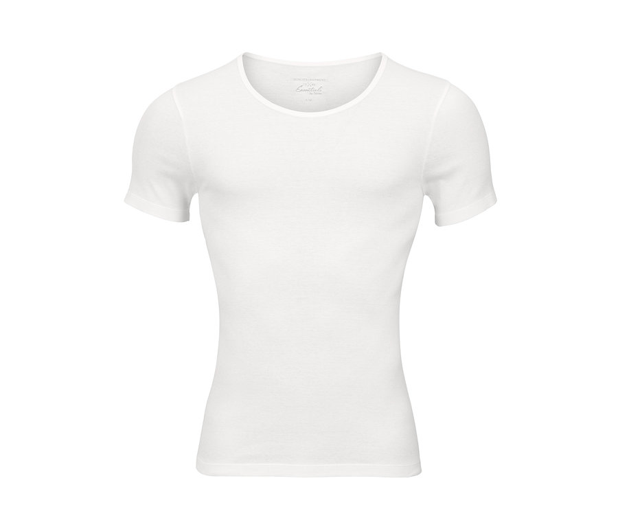 Ein weißes, kurzärmeliges 2er Set Qualitäts-Feinripp-Unterhemden.