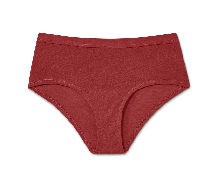 Nahaufnahme von roter Sport-Unterwäsche mit Merinowolle.