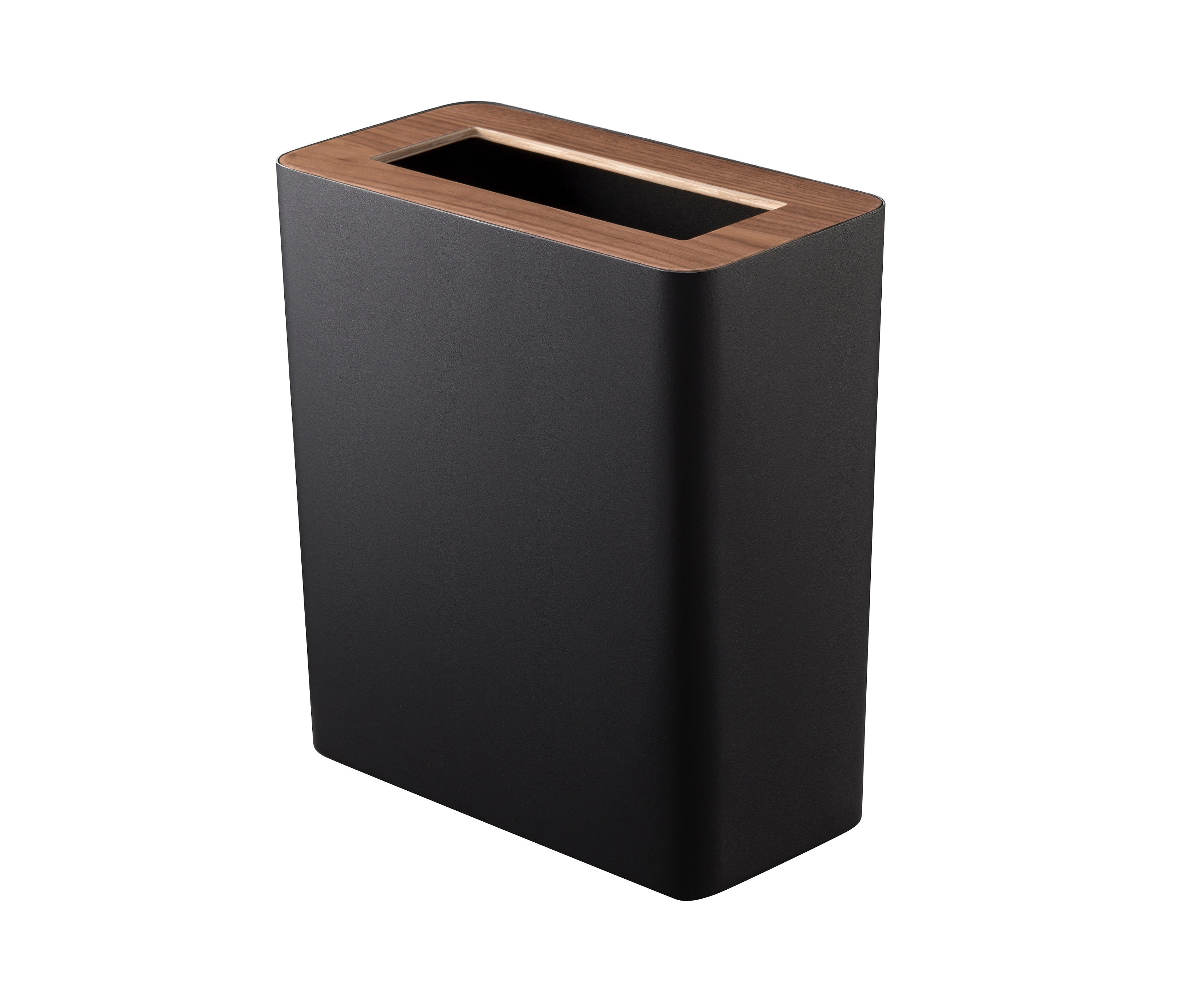 Schwarzer YAMAZAKI Papierkorb »RIN« mit Holzrand.