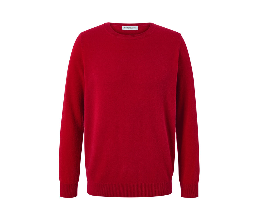 Roter Cashmere-Pullover mit Rundhalsausschnitt.