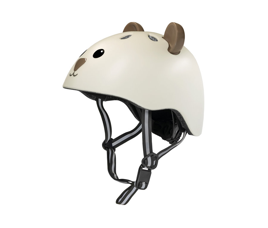 Weißer HUDORA Kinderhelm, Beary, 48–52 cm mit braunen Bärenohren und Gesicht.
