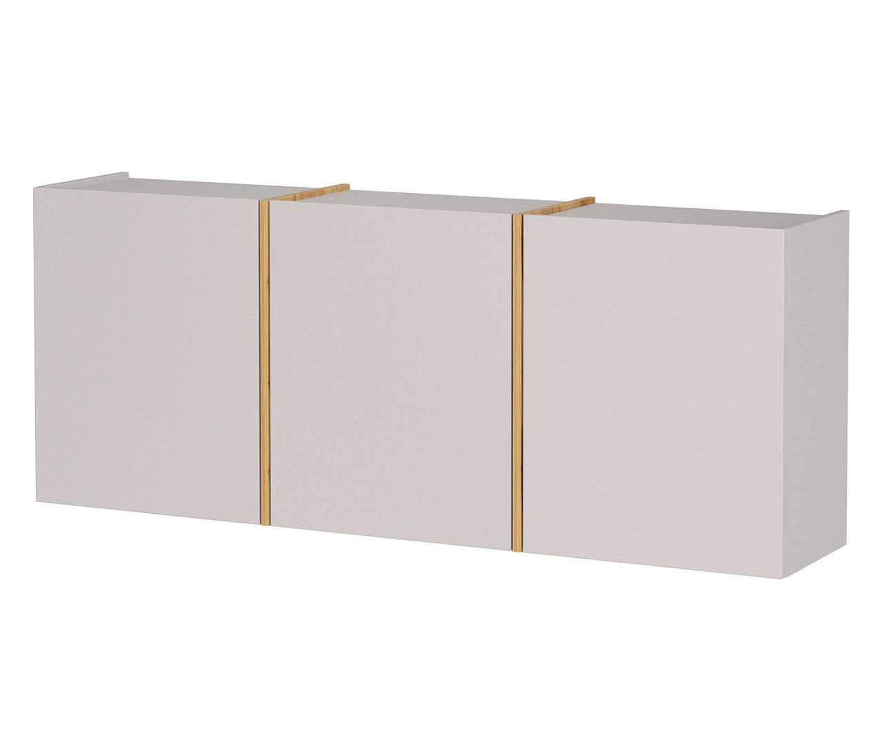 Drei weiße Hängekästen mit dünnen goldenen Griffen senkrecht zwischen den Türen.