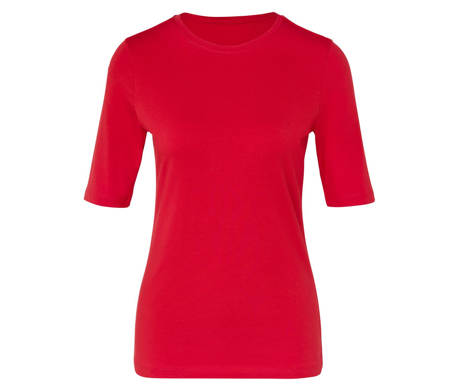Rotes T-Shirt mit halben Ärmeln.