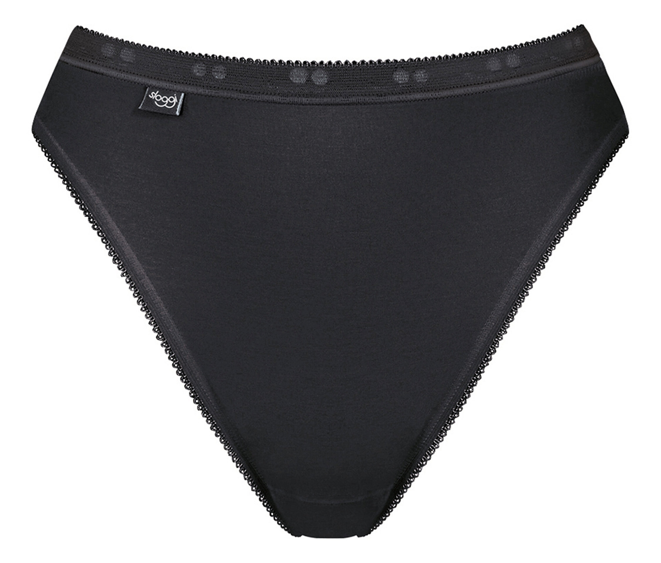 Schwarzer Slip mit Spitzenbesatz.