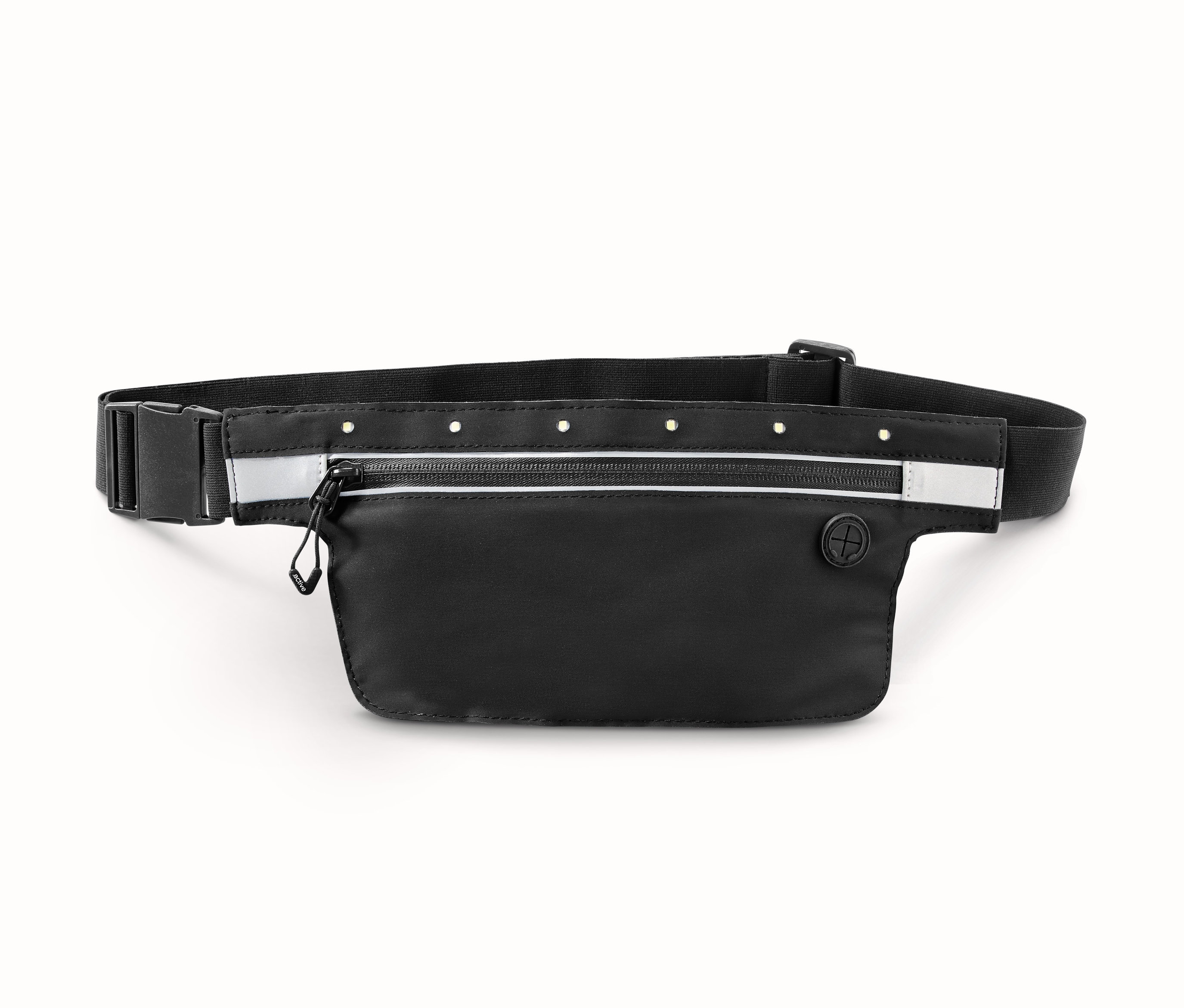 Schwarzer LED-Laufgürtel für Smartphones.