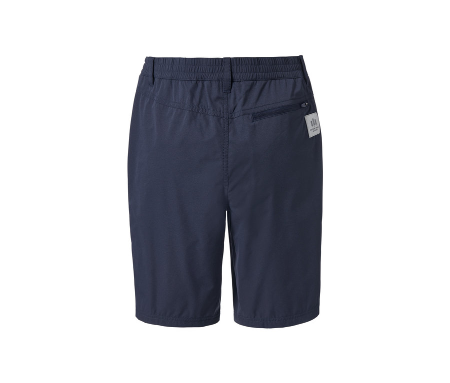 Blaue Softshell-Funktionsshorts.