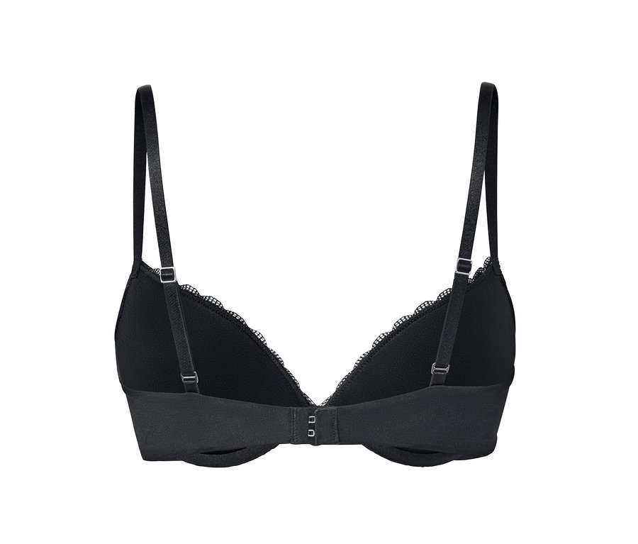 Detailansicht der Rückseite eines schwarzen Push-Up-BHs.