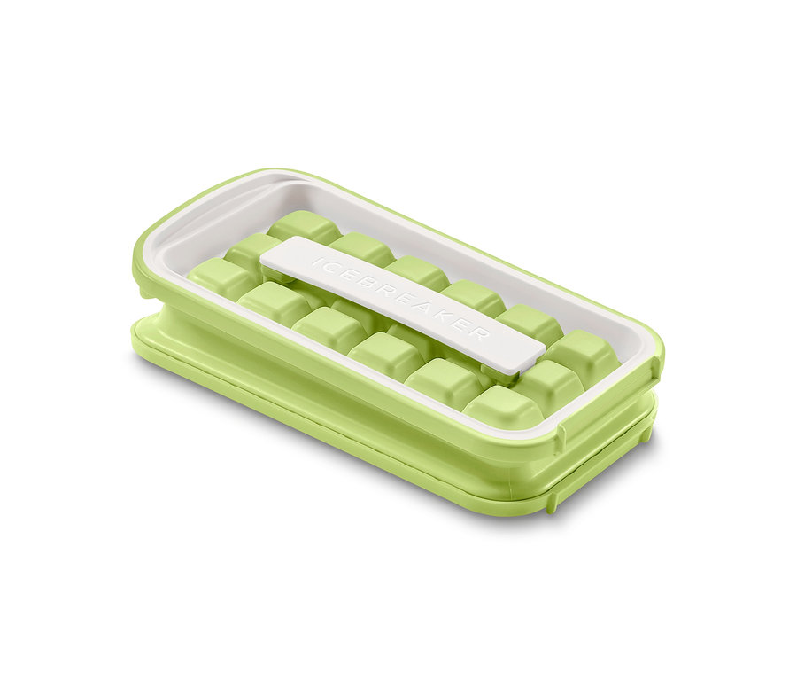 Grüner Eiswürfelbereiter »ICEBREAKER® POP« mit weißem Deckel.