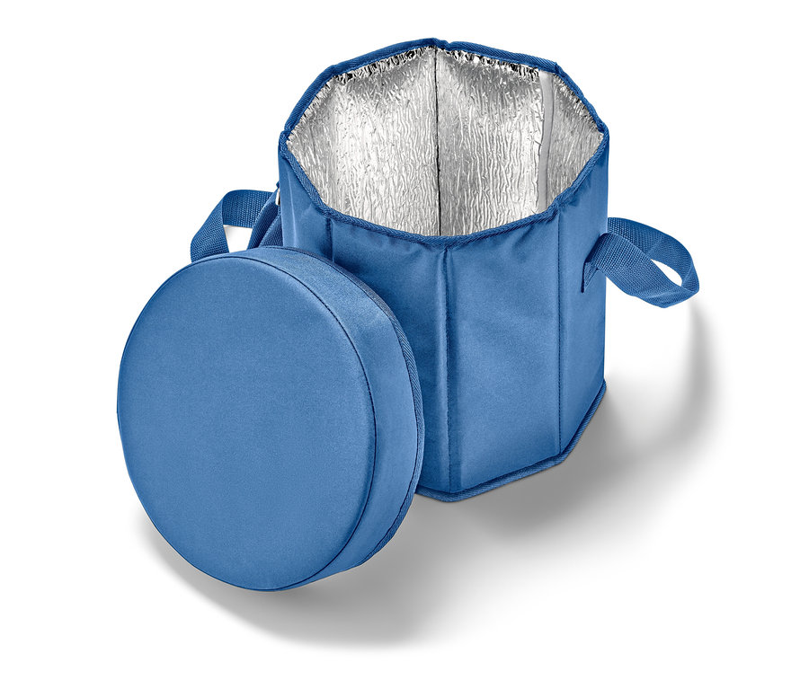 Blaue 2-in-1-Kühltasche mit abnehmbarem Deckel.