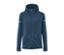 Blaue Thermojacke mit Reißverschluss und Kapuze.