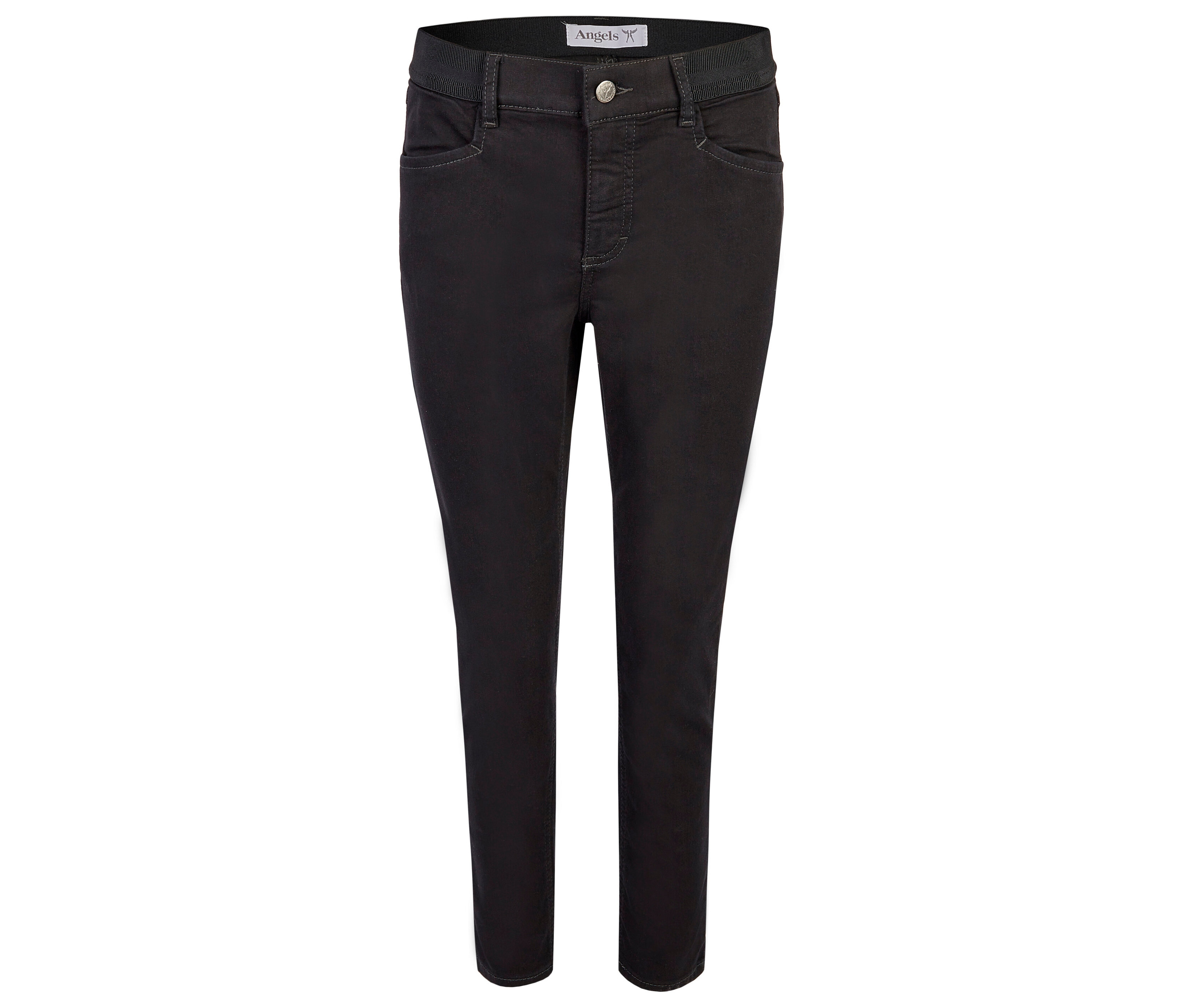 Schwarze Jeans mit elastischem Bund.