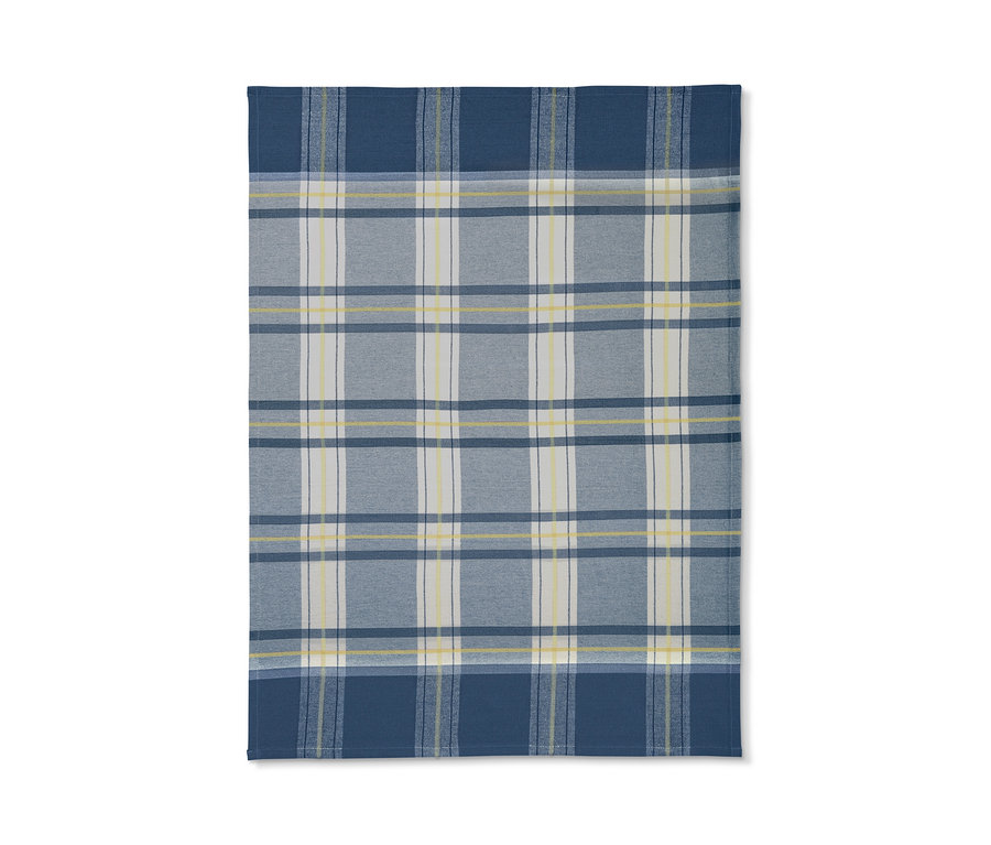 Blau kariertes 3er-Set Geschirrtücher.