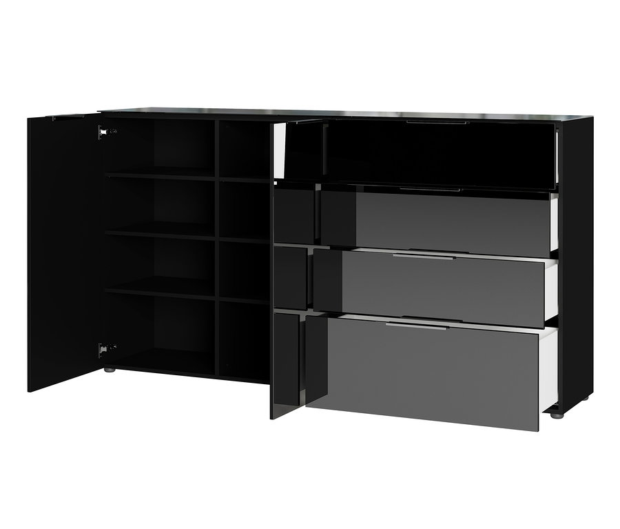 Schwarzes Germania-Sideboard »GW-Oakland« mit offenen Türen und Schubladen.