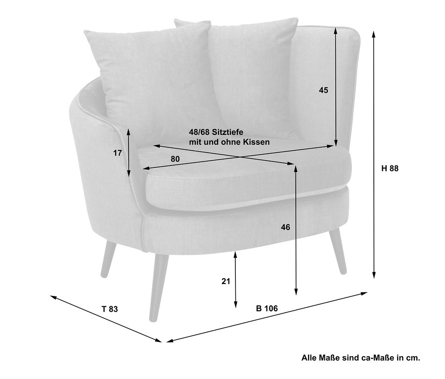 Abmessungen Sessel "Miranda", dunkelgrün.