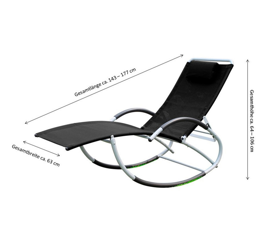 Anthrazitfarbene Schaukelliege mit verstellbarer Rückenlehne.
