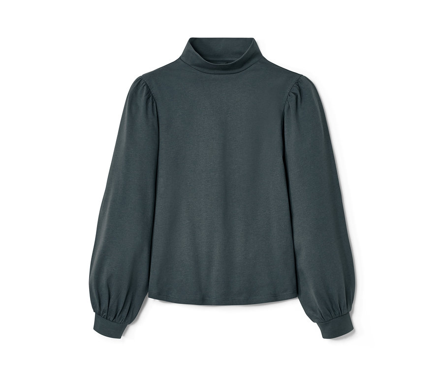 Kinder-Langarmshirt, schieferblau, liegt auf einem weißen Hintergrund.