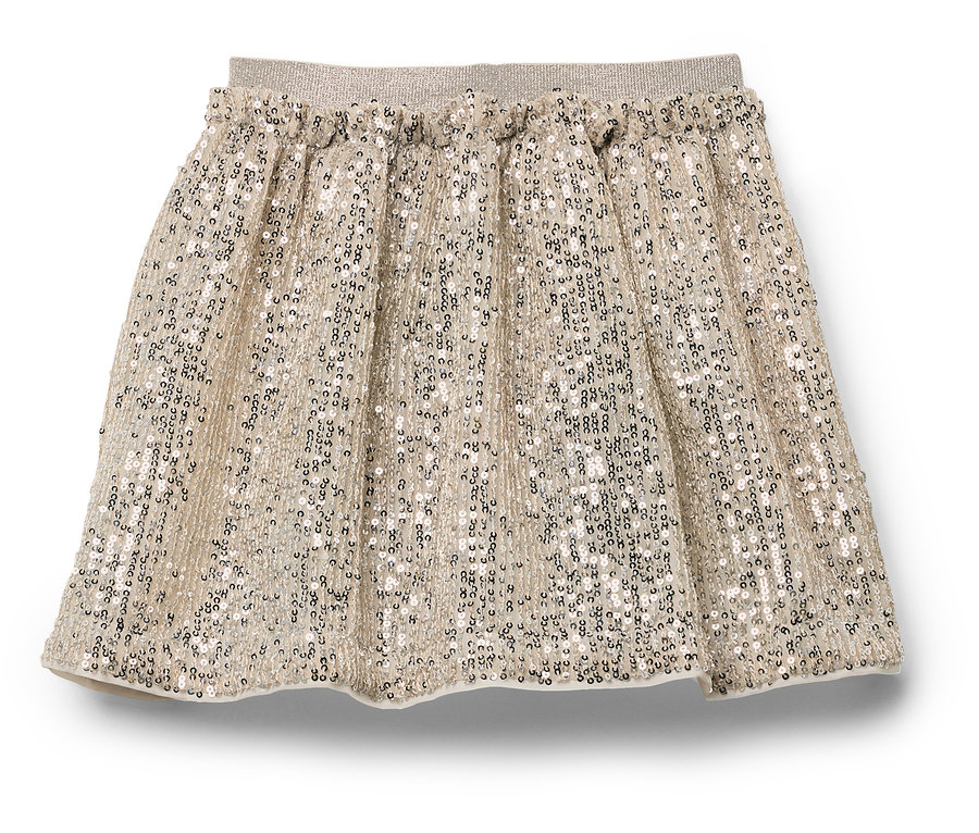 Ein goldener, glitzernder Rock mit elastischem Bund.