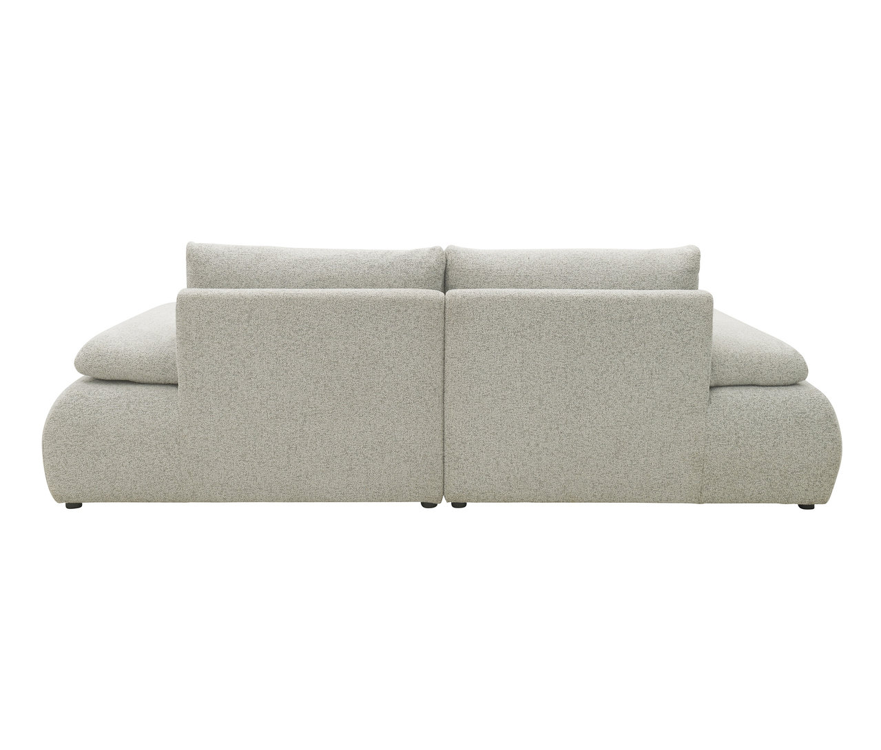 Rückansicht des hellgrauen Domo Bela Ecksofas, links mit Armlehne.