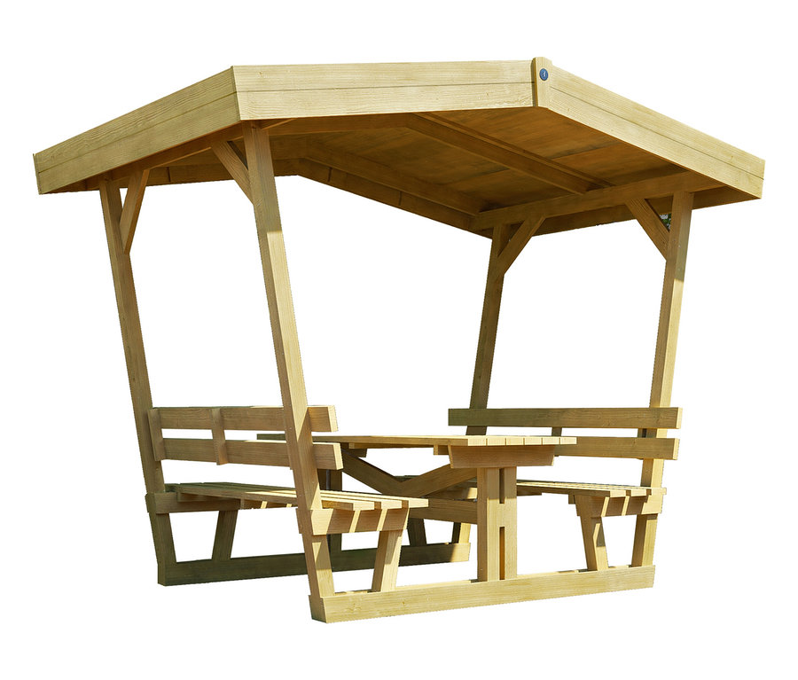 Weka Sitzlaube »Wörthersee«, inklusive Auflagen, mit Holzbänken und Tisch.