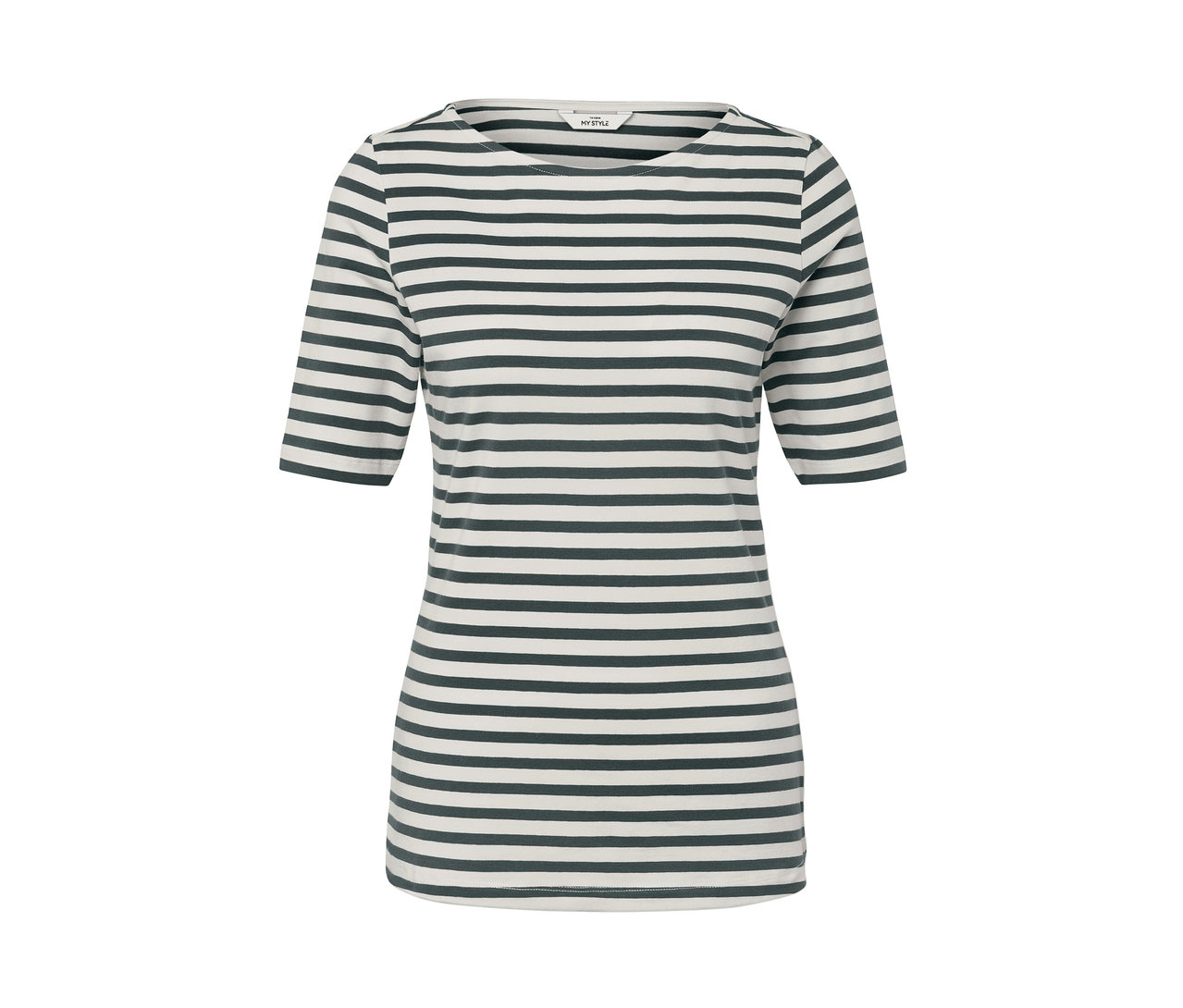 Grün gestreiftes Halbarmshirt.